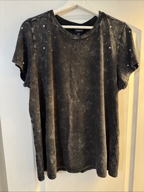 torrid Black Mineral-Wash Short Sleeve Tee with Shoulder Studs